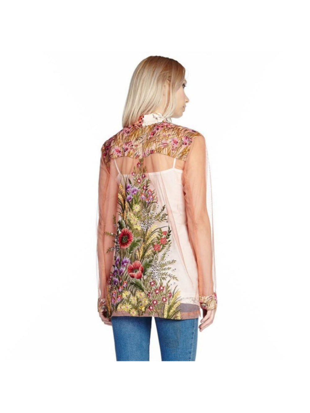 Aratta Silent Journey floral embroidered duster kimono sheer brown womens medium